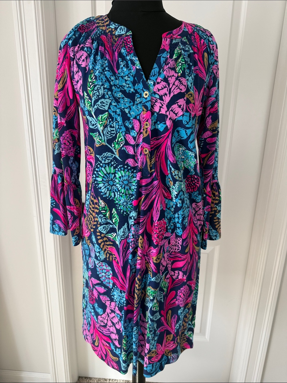 NWT Lilly Pulitzer Norris 3/4 sleeve Dress in Navy & Pink XS